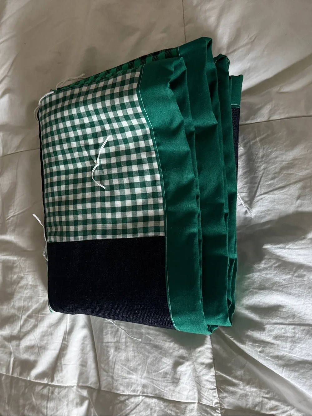 Handmade Green Patchwork Quilt 44x38 - Vintage Style Gingham Checkered Lap Quilt